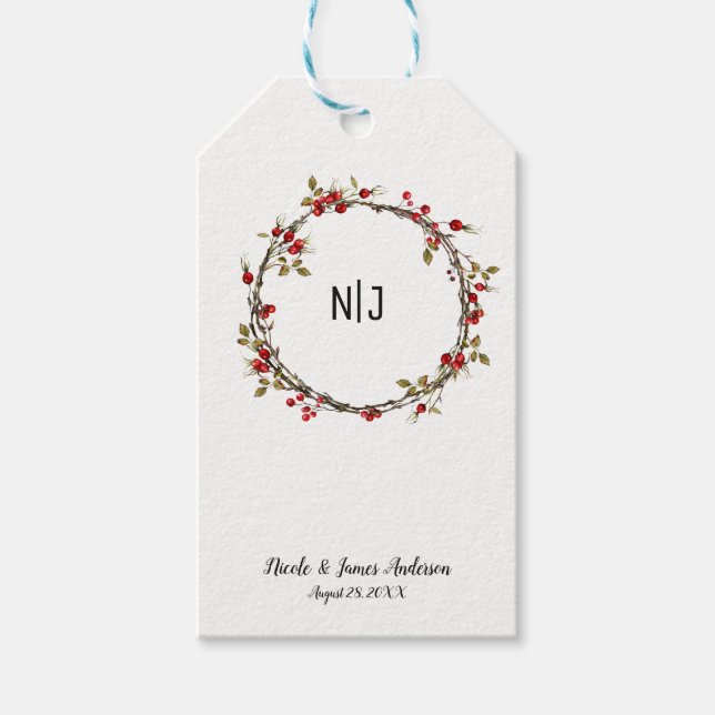 Lantlig krans med tranbärsblommor presentaskgåva presentetikett (Framsidan)