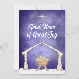 Lantlig krubba scen med foto på baksidan julkort