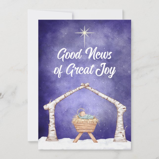 Lantlig krubba scen med foto på baksidan julkort (Framsida)