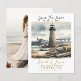 Lantlig kustnära fyr vid havet Spara datumet Inbjudningar