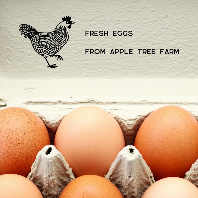 Lantlig Kyckling Färska Ägg Gårdsnamn Självfärgande Stämpel (Fresh Eggs chicken hen illustration custom self inking stamp)