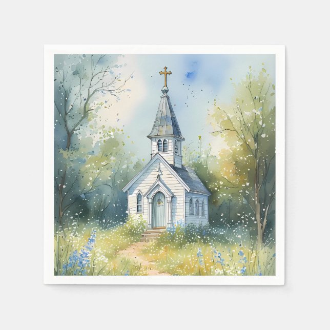 Lantlig kyrkogång i äng med vilda blommor pappersservett (Framsidan)