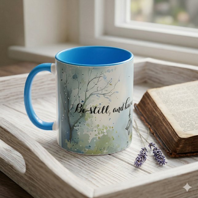 Lantlig kyrkväg i äng med vilda blommor mugg (Morning Coffee With Rustic Church Path in Wildflower Meadow Text Mug)