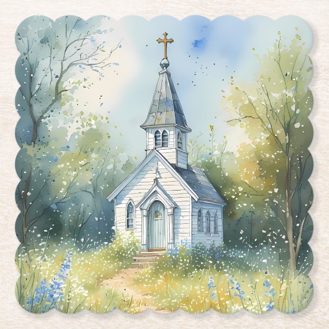 Lantlig kyrkväg i äng med vilda blommor underlägg papper (Framsida)