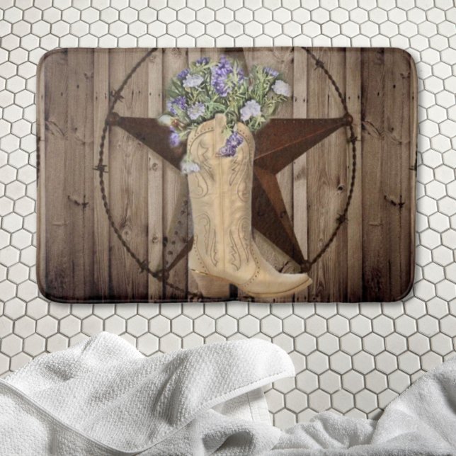 lantlig lada trä vildblomma cowboy västern stjärna badrumsmatta (rustic barn wood wildflower cowboy western star bath mat)
