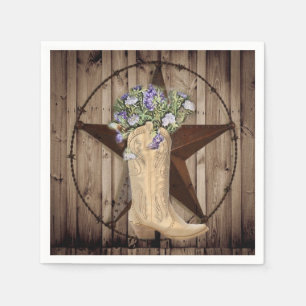lantlig lada trä vildblomma cowboy västern stjärna pappersservett