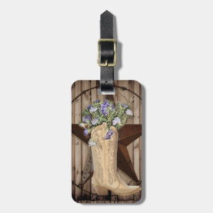 lantlig lada trä vildblomma västern country cowboy bagagebricka