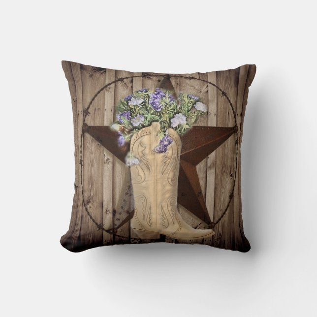 lantlig lada trä vildblomma västern country cowboy kudde (Framsida)