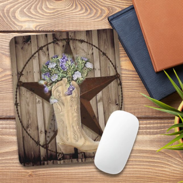 lantlig lada trä vildblomma västern cowboy musmatta (rustic barn wood wildflower Western country cowboy Mouse Pad)