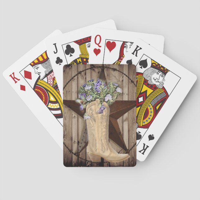 lantlig lada trä vildblomma västern stjärna cowgir casinokort (Baksidan)