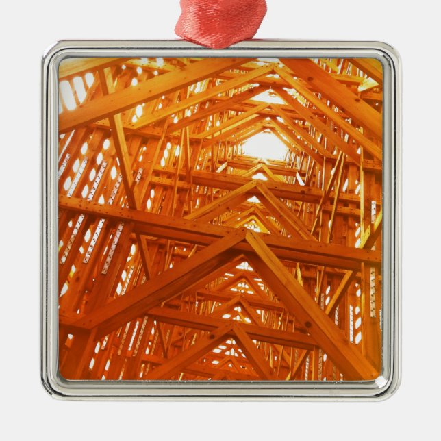 Lantlig ladugårdträkonstruktion julgransprydnad metall (Framsidan)