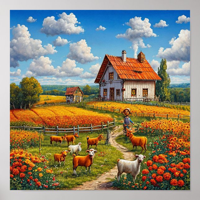 Lantlig landsbygd Natur Söt bondby Poster (Framsidan)