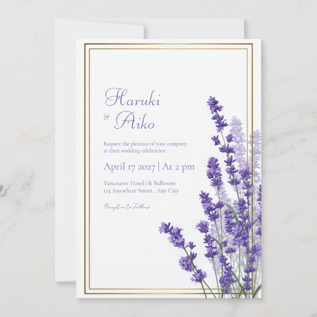 Lantlig Lavendel Dubbel Linje Ram Kant Bröllop Inbjudningar (Framsida)