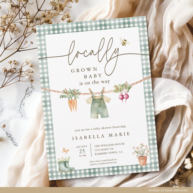 Lantlig Lokalt Odlad Dusch Bebis Graviditet Inbjudningar (The front of the shower invitation is shown at a 5x7-inch size. Choose paper, + corner style.)