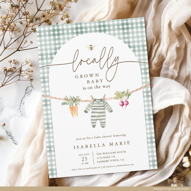Lantlig Lokalt Odlad Könsneutral Barnkalas Inbjudningar (The front of the baby shower invite is shown at 5x7-inch size. Choose paper, + corner style.)