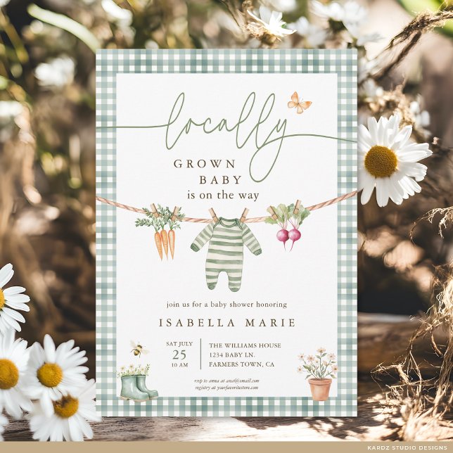Lantlig Lokalt Odlad Könsneutral Bebis-fest Inbjudningar (The front of the baby shower invite is shown at 5x7-inch size. Choose paper, + corner style.)