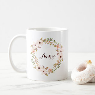Lantlig lövverk- och blommigtkranpersonlig mugg