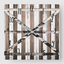 Lantlig mång- Wood vit- & bruntladugårddörr Fyrkantig Klocka