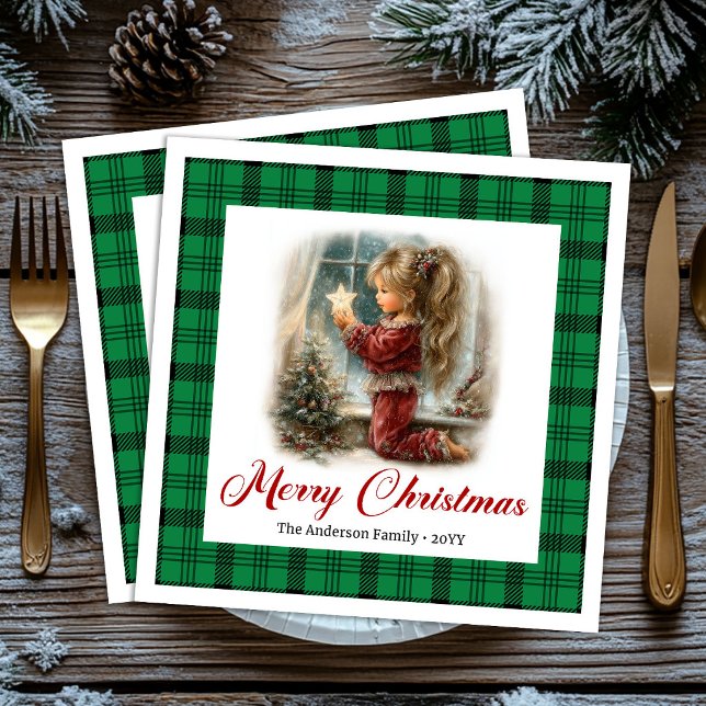 Lantlig Minimalistisk Julscen Pappersservett (Rustic Minimal Style Gathering Christmas Scene Napkins)