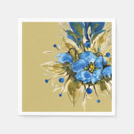 Lantlig modern blå blommig pappersservett