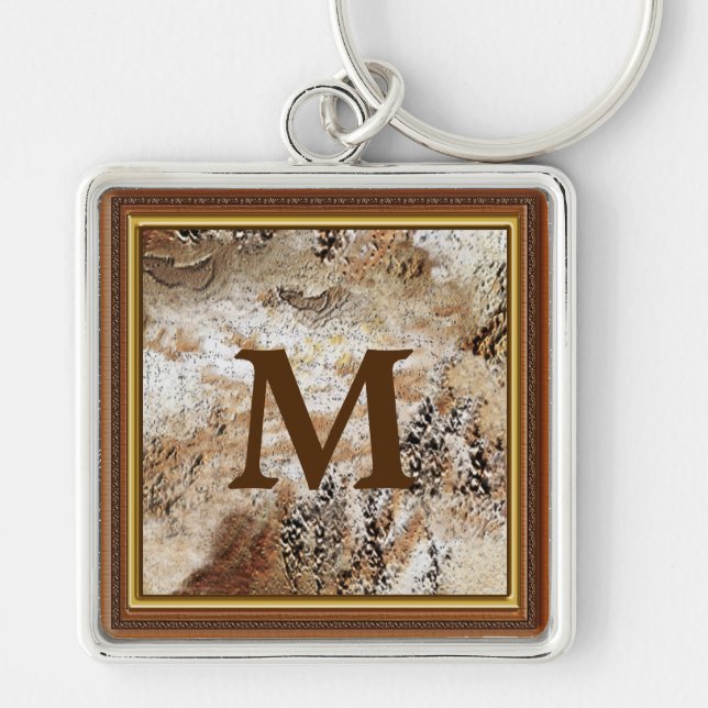 Lantlig MONOGRAM för manar Keychains Fyrkantig Silverfärgad Nyckelring (Framsidan)