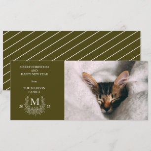 Lantlig monogram Mustard Brun semester fotokort Julkort
