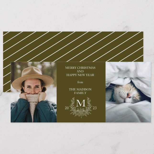 Lantlig monogram Senap Brun jul fotokort Julkort (Fram/baksida)