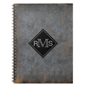 Lantlig Monogrammed initialer för läderbokLook Anteckningsbok Med Spiral