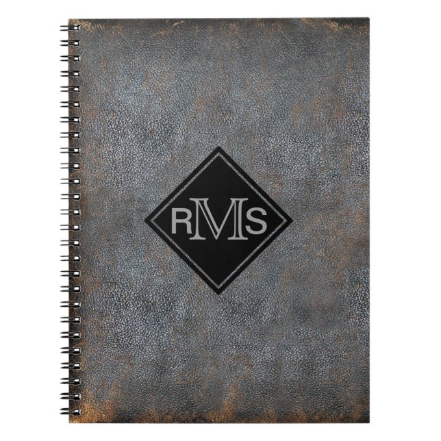Lantlig Monogrammed initialer för läderbokLook | Anteckningsbok Med Spiral (Framsidan)