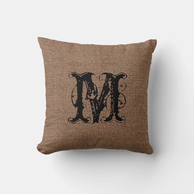 Lantlig mönstersvartMonogram - shabby chic Kudde (Framsida)