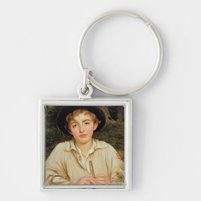 Lantlig musik fyrkantig silverfärgad nyckelring (Framsidan)