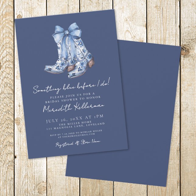 Lantlig Navyblå Båge Cowboy Bröllopsdusch Inbjudningar (Country Navy Blue Bow Cowboy Bridal Shower Invitation)