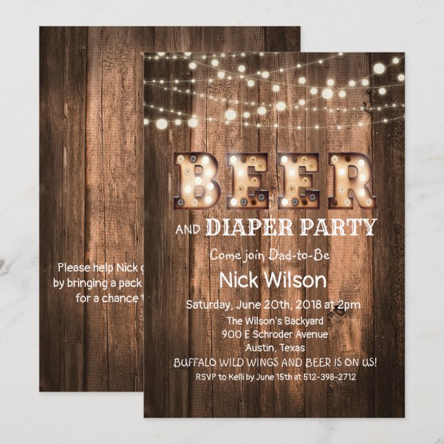 Lantlig öl- och blöjapartyinbjudan inbjudningar (Fram/baksida)