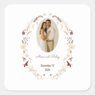 Lantlig oval blomsterfotaram Botanisk krans Fyrkantigt Klistermärke