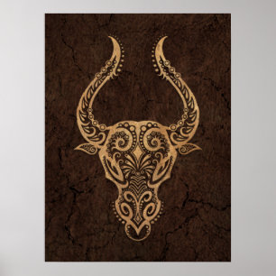 Lantlig OxenZodiac undertecknar på stenen Poster