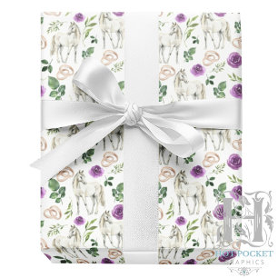 Lantlig Ridning Blommig Lila Presentpapper