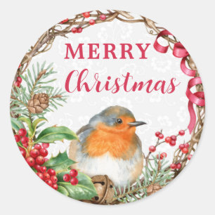 Lantlig Robin God Jul Högtid Runt Klistermärke
