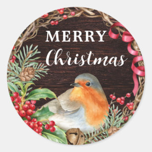 Lantlig Robin God Jul Semester Runt Klistermärke