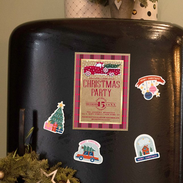 Lantlig Röd Flanellskjorta Julfest med Gammaldags  Magnetisk Inbjudningskort (Skapare uppladdad)