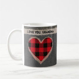 Lantlig röd kärlek för buffelplädhjärta dig mormor kaffemugg