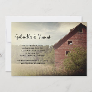 Lantlig röd lada Country Wedding Save the Date Inbjudningar