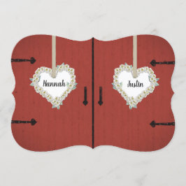 Lantlig röd ladugård- och daisylandsbyggsbröllop inbjudningar