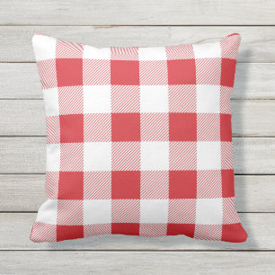 Lantlig röd och för vitbuffelkontroll pläd kudde