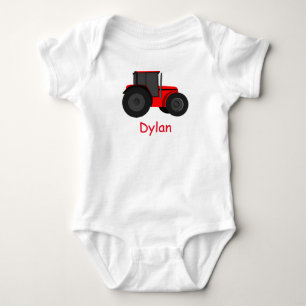 Lantlig röd traktor med din babys namn overall t-shirt