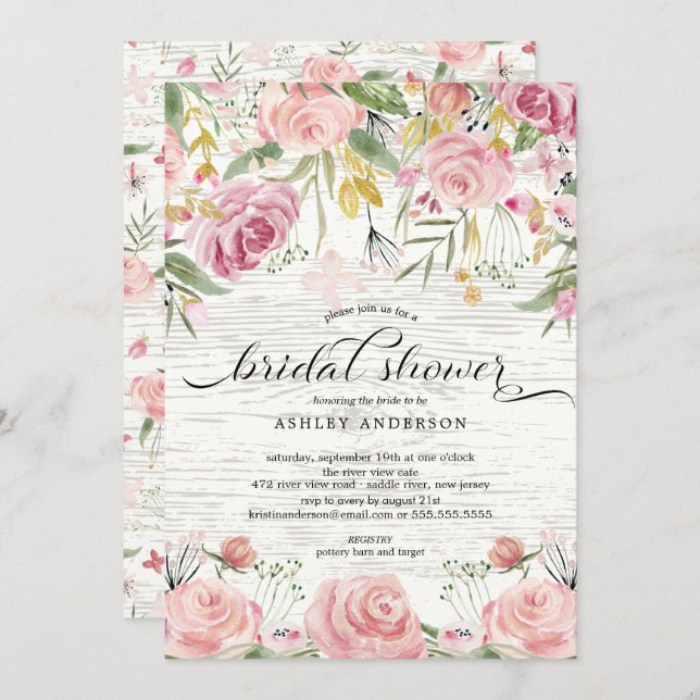 Lantlig rodna rosa blom- möhippa inbjudningar (Fram/baksida)