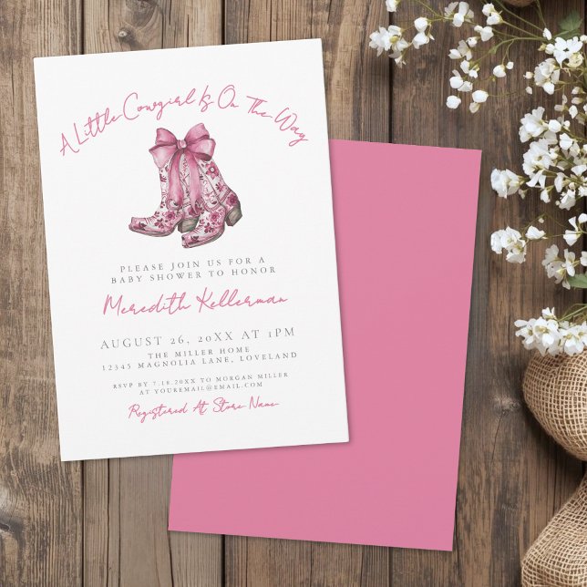 Lantlig Rosa Band Babyfest Inbjudningar (Country Pink Bow Baby Shower Invitation)