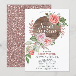Lantlig rosa guld- rosaglittersweet sixteen inbjudningar