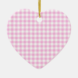 Lantlig rosa rutig hjärta julgransprydnad keramik