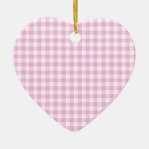 Lantlig rosa rutig hjärta julgransprydnad keramik