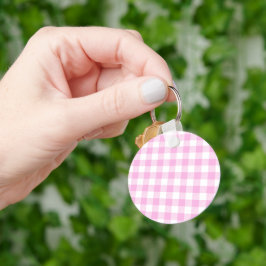 Lantlig Rosa Rutig Mönster Nyckelring